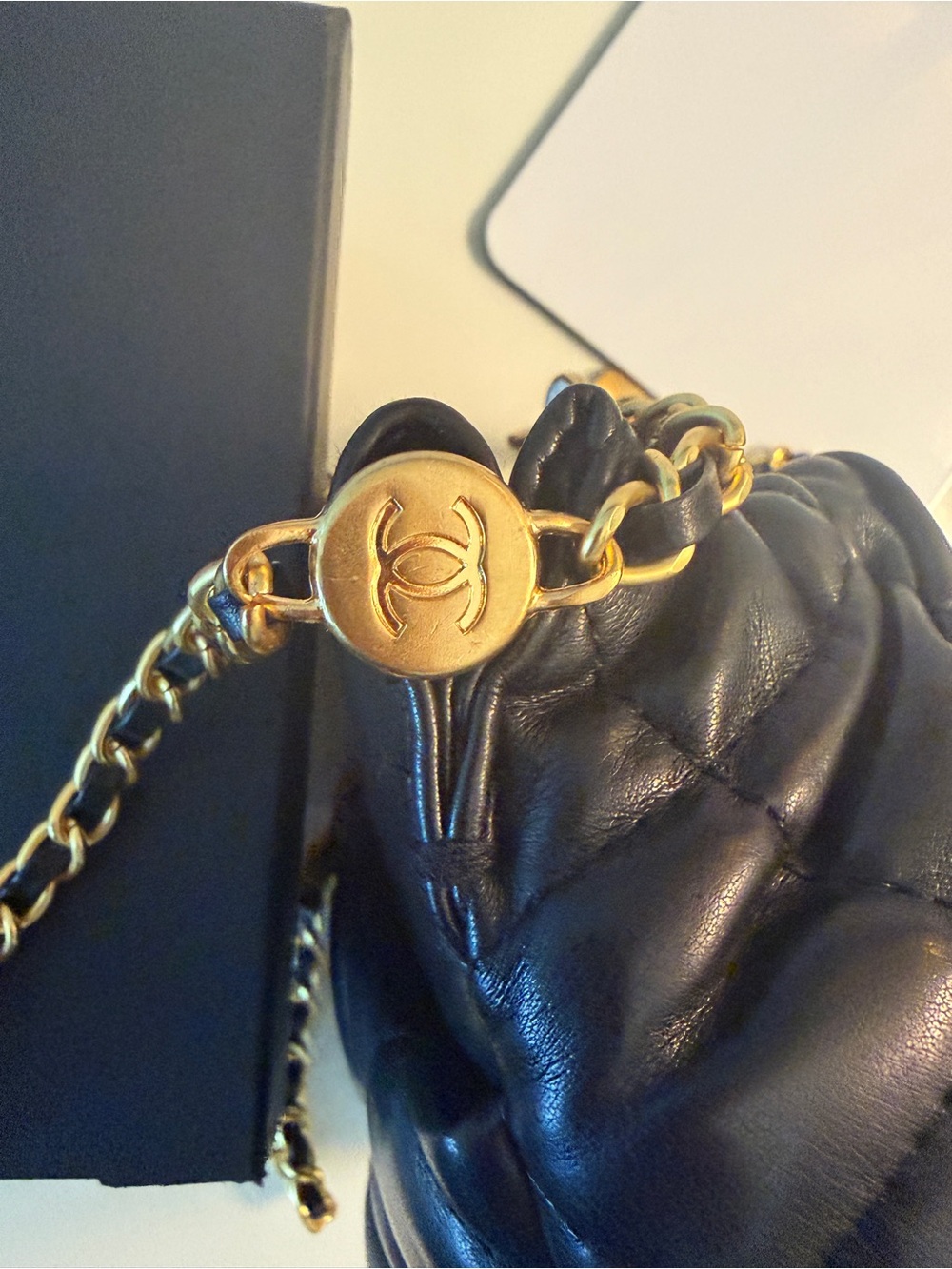 Chanel Beauty GWP Black Quilted Cosmetic Bag Chain With Charms original Box New - Picture 15 of 16